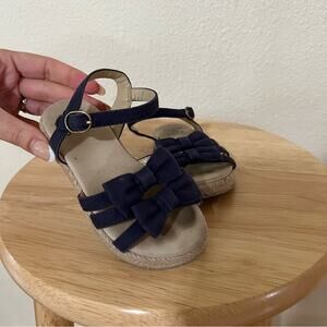 Janie and Jack navy blue tan double bow espadrille sandals toddler 7